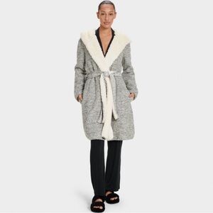 UGG Gray Robe with Cream Sherpa Collar and Belt